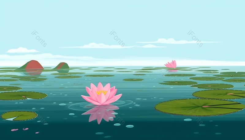唯美夏至荷塘的荷花插画背景,插画/手绘图,插画/手绘图库,插画/手绘图下载,插画/手绘